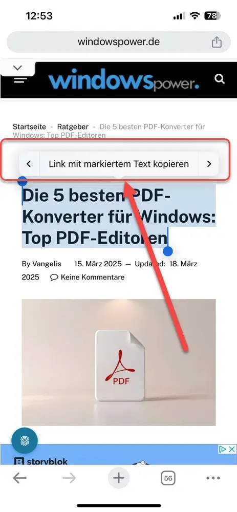 Link mit markiertem Text kopieren Link mit markiertem Text kopieren