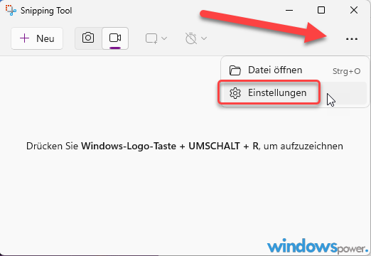 Snipping Tool Einstellungen