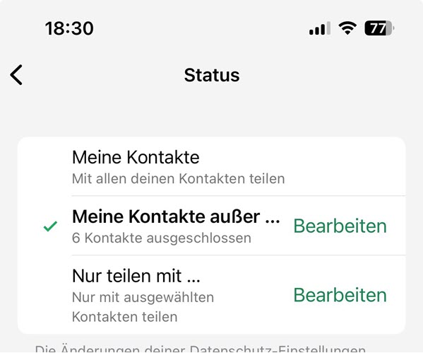 whatsapp status verbergen