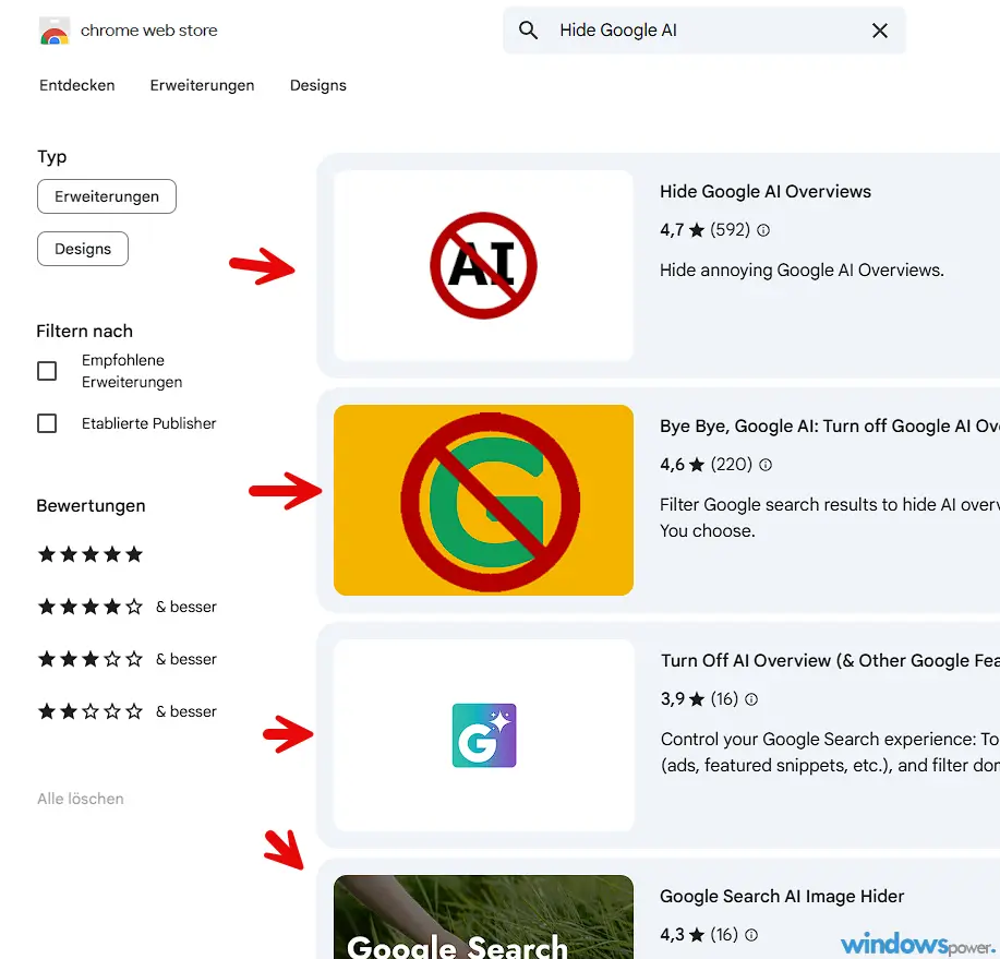 Browser Erweiterung zum dauerhaften Ausblenden der KI Übersicht