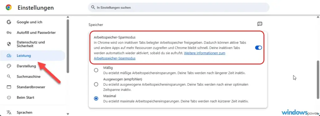 Aktivieren Sie den Arbeitsspeicher Sparmodus Aktivieren Sie den Arbeitsspeicher Sparmodus