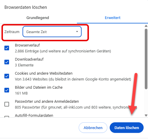 Browserdaten löschen Daten löschen