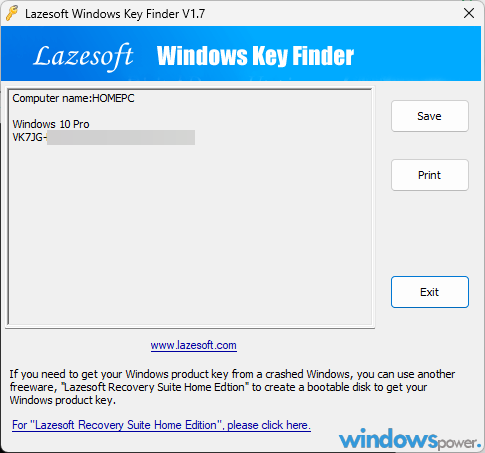 Lazesoft Windows Key Finder