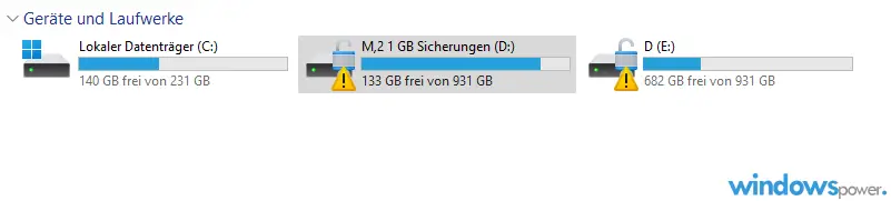 Ausrufezeichen auf der Festplatte