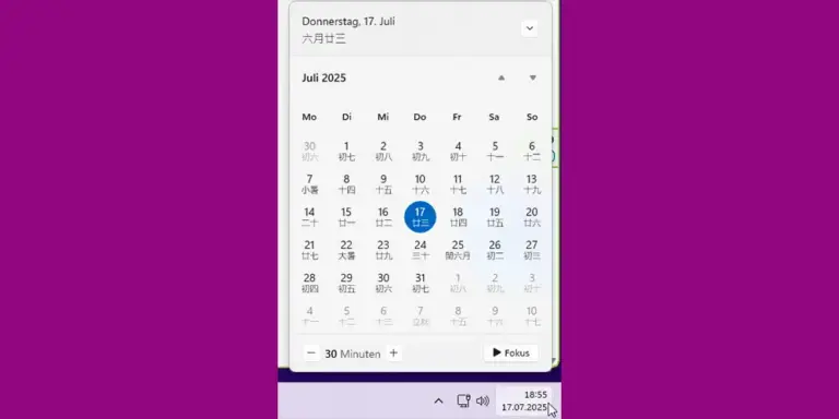 Kalender auf einmal auf Chinesisch