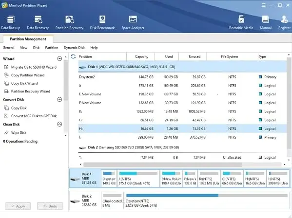 MiniTool Partition Wizard Free Edition