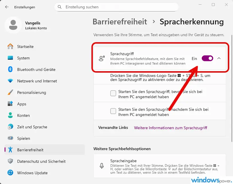 Windows Spracherkennung aktivieren