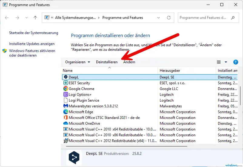 Systemsteuerung Windows 11 Programme deinstallieren