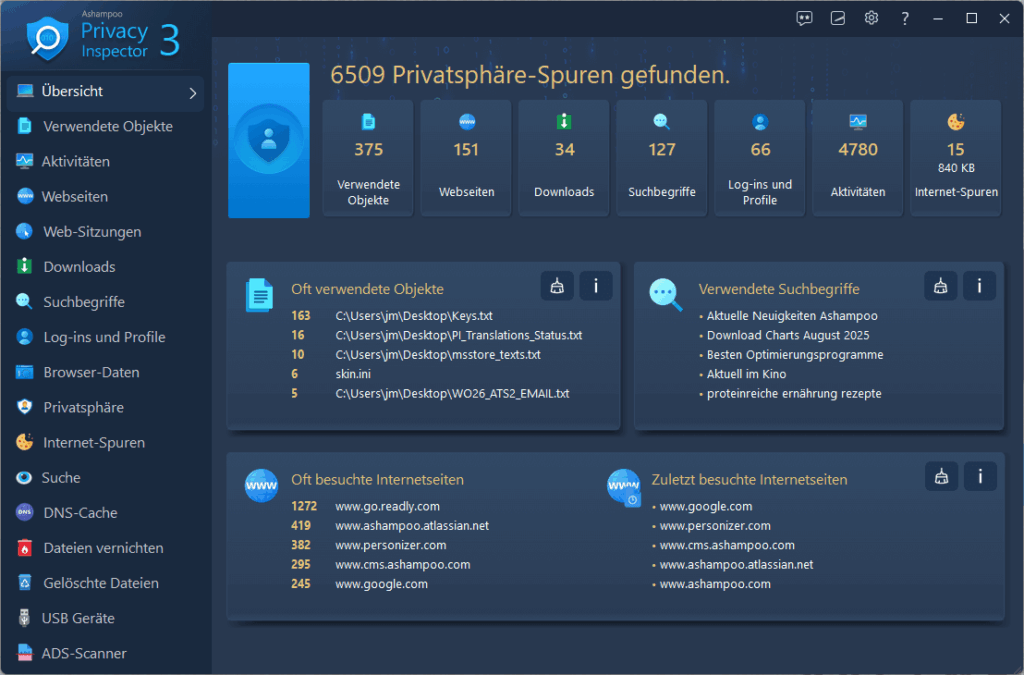 Ashampoo Privacy Inspector 3 Privatsphäre