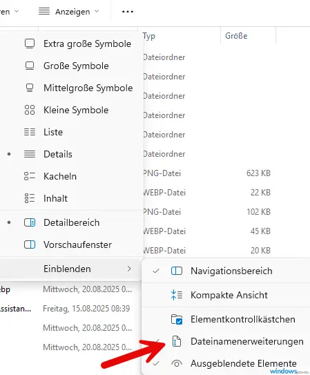 Dateiendungen in Windows 11 25H2 einblenden