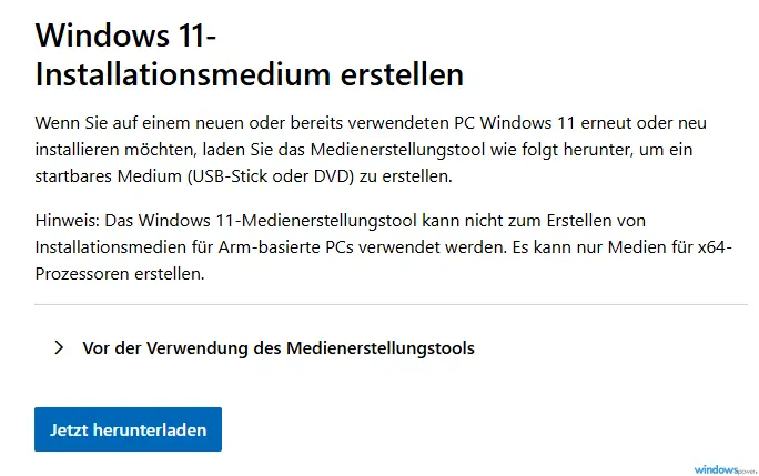 Download des Media Creation Tool