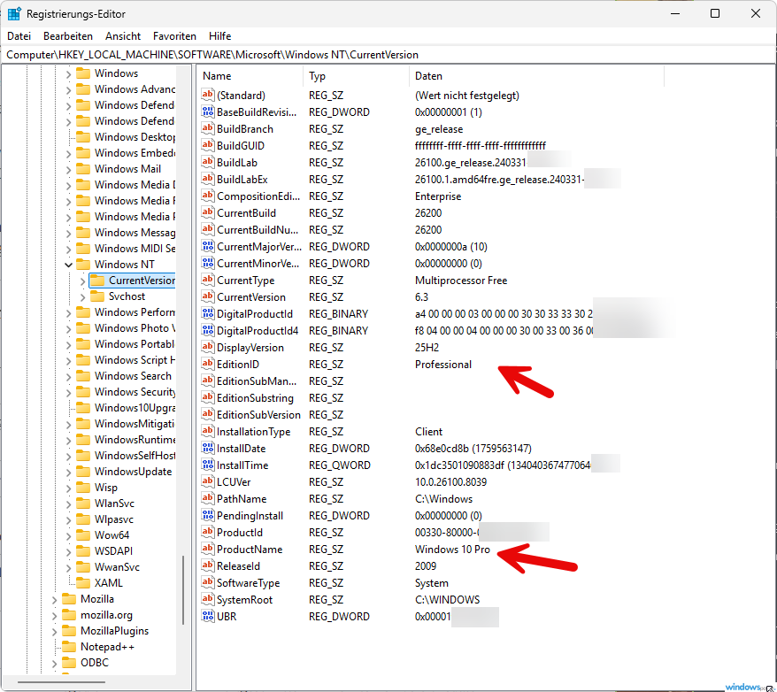 ProductName DisplayVersion CurrentBuild ProductName DisplayVersion CurrentBuild