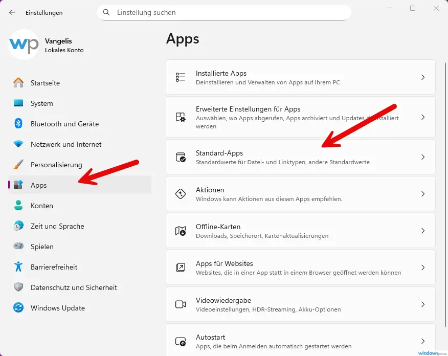 Standard Apps in Windows 11 25H2 festlegen