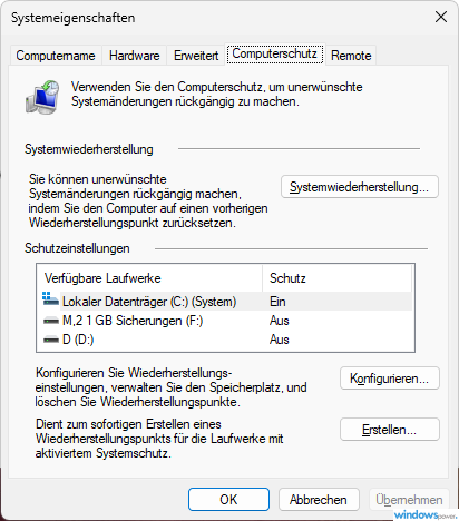 Systemwiederherstellungspunkt in Windows 11 25H2 erstellen