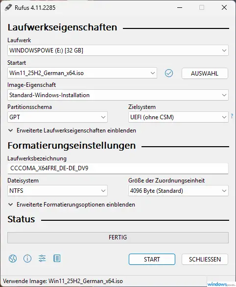 Windows 11 25H2 USB Stick erstellen Anleitung 2025