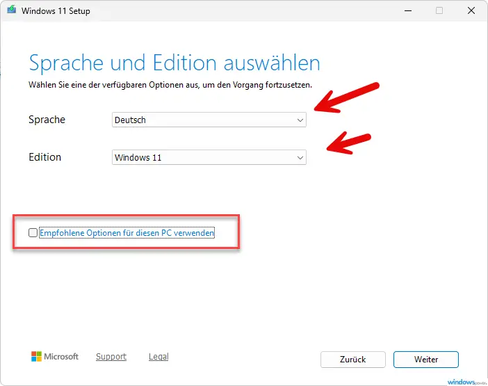 Windows 11 Version auswählen