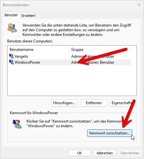 Passwort mit einem anderen Administratorkonto ändern