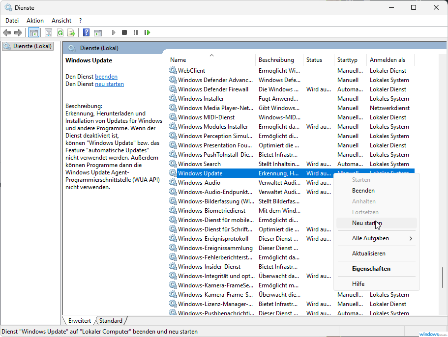 Windows Update Dienst neu starten Windows 11