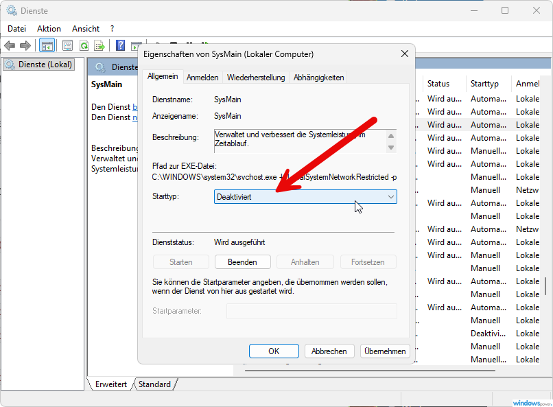 SysMain deaktivieren um Windows 11 100% Festplattenauslastung zu beheben