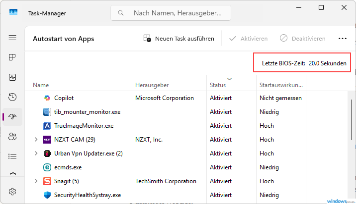 Task Manager fuer die BIOS Zeit Task Manager für die BIOS Zeit