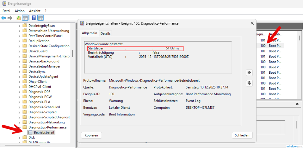Windows 11 Boot Zeit messen mit Ereignisanzeige und Diagnostics Performance Windows 11 Boot Zeit messen mit Ereignisanzeige und Diagnostics Performance