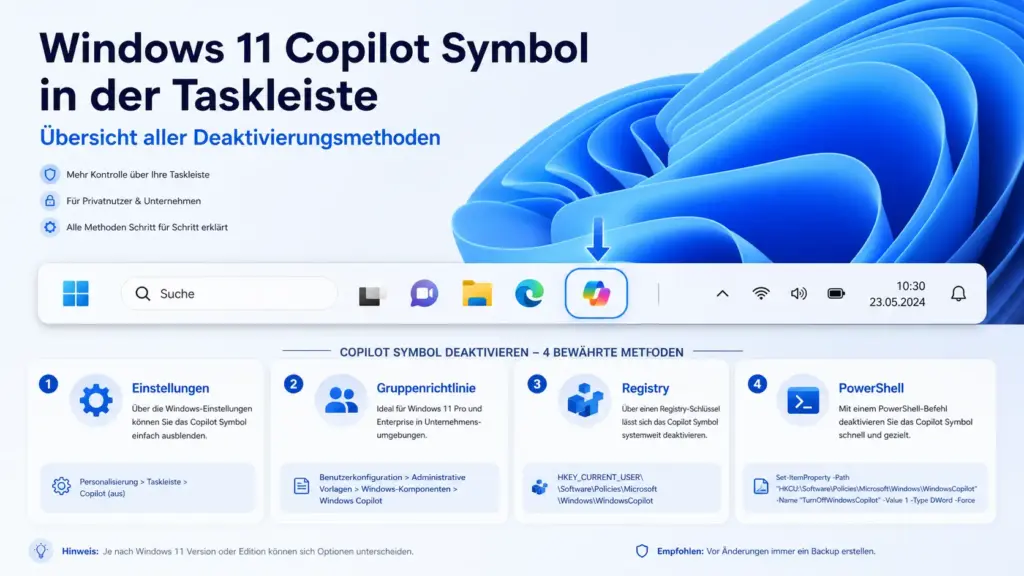 Windows 11 Copilot Symbol in der Taskleiste %E2%80%93 Uebersicht Deaktivierungsmethoden Windows 11 Copilot Symbol in der Taskleiste – Übersicht Deaktivierungsmethoden