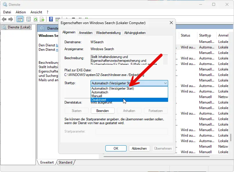 Windows Search deaktivieren