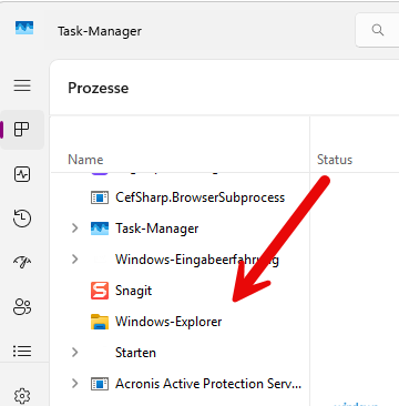 Windows Explorer im Task Manager finden