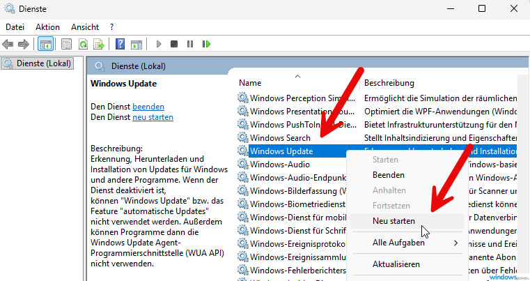 windows update dienst neu starten Windows Update Dienst neu starten