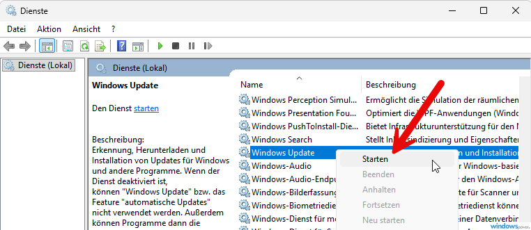 Windows Update Dienste starten