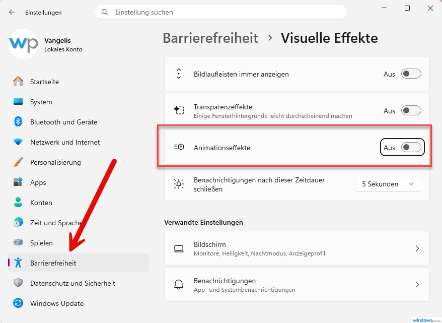 Animationseffekte deaktivieren