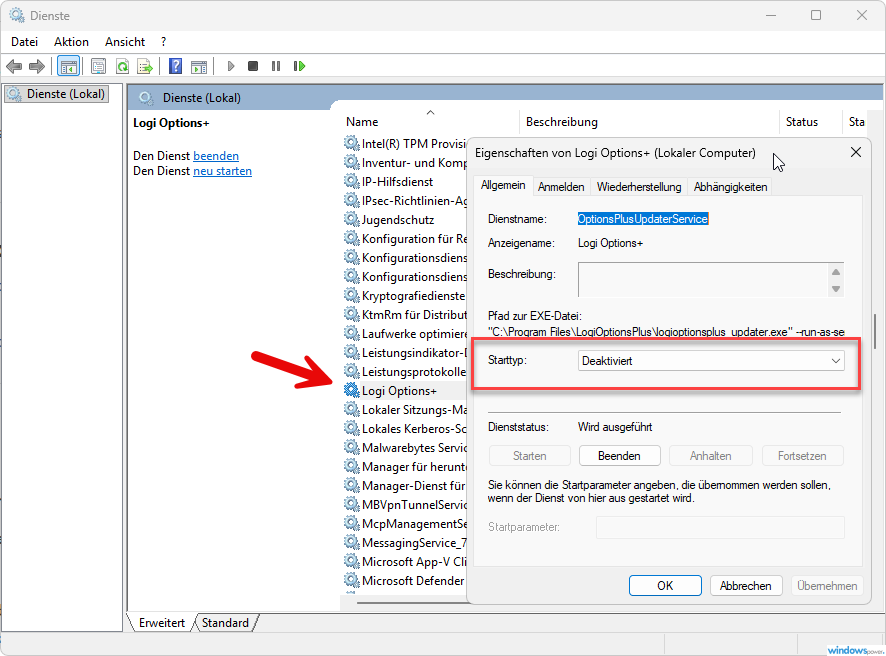 Logitech Update Dienst deaktivieren services.msc Logi Options+ Update deaktivieren Logitech Update Dienst deaktivieren services.msc