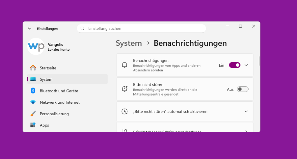 Windows 11 Benachrichtigungseinstellungen