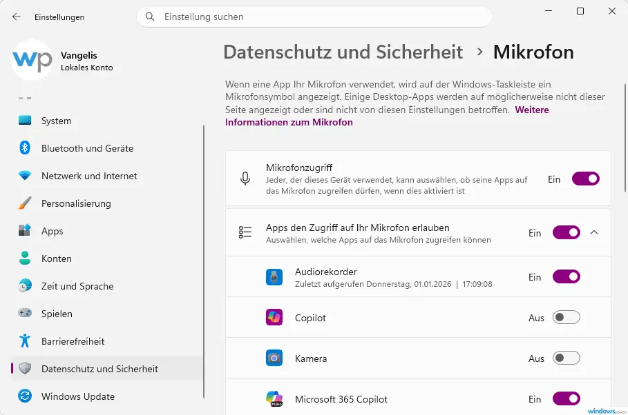 Datenschutzeinstellungen Mikrofon zugreifen Windows 11 Apps erlauben