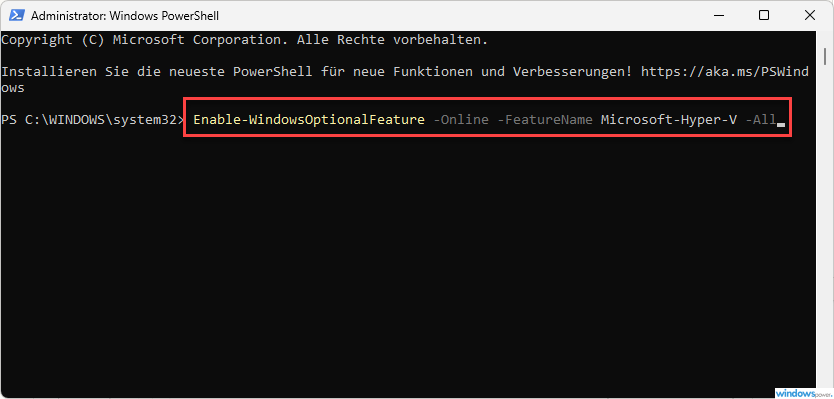 Hyper V Windows 11 per PowerShell installieren