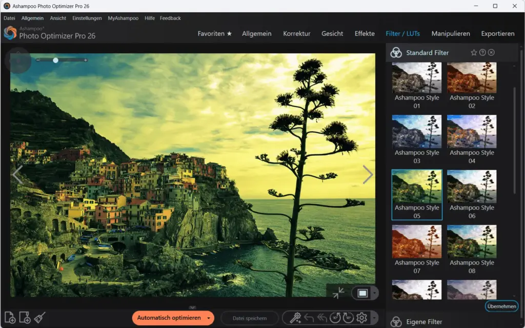LUT Filter in Ashampoo Photo Optimizer Pro 26 für kreative Bildbearbeitung