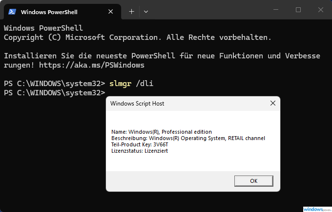 Windows mit PowerShell aktivieren