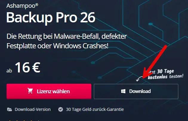Ashampoo Backup Pro 26 kostenlos herunterladen und installieren