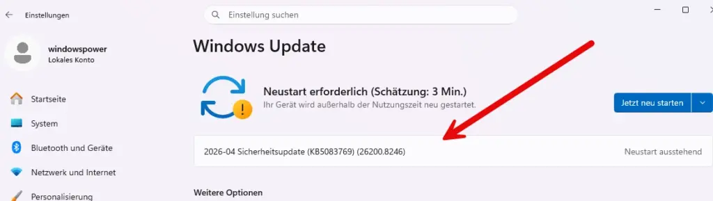 Windows 11 April 2026 Update KB5083769 Installation in den Einstellungen