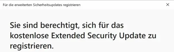 Windows Update Fenster mit ESU Registrierungsbestätigung
