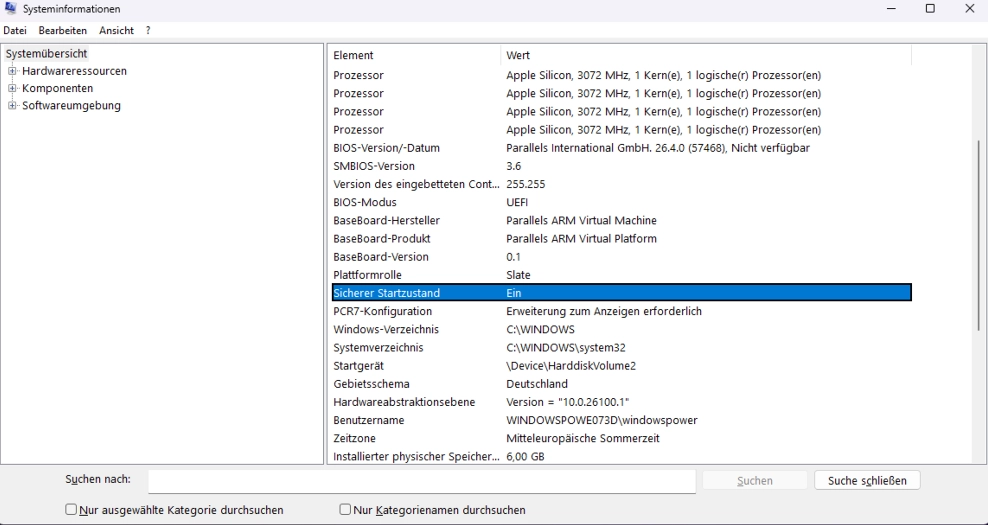 msinfo32 – Secure Boot Status prüfen