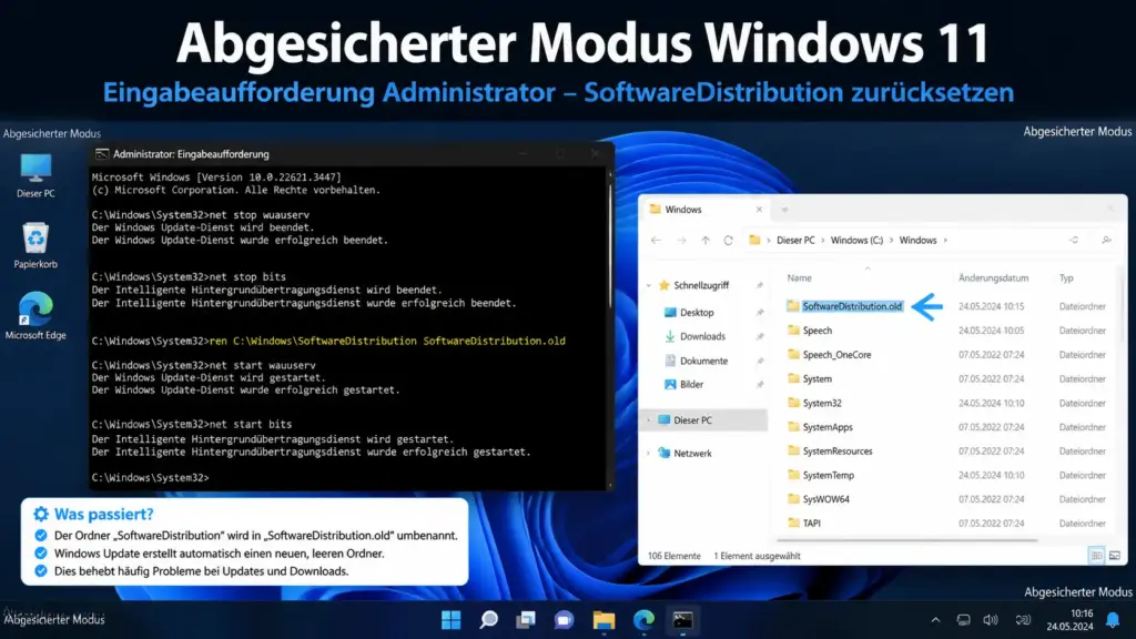 Abgesicherter Modus Windows 11 Eingabeaufforderung Administrator SoftwareDistribution zuruecksetzen Abgesicherter Modus Windows 11 Eingabeaufforderung Administrator SoftwareDistribution zurücksetzen