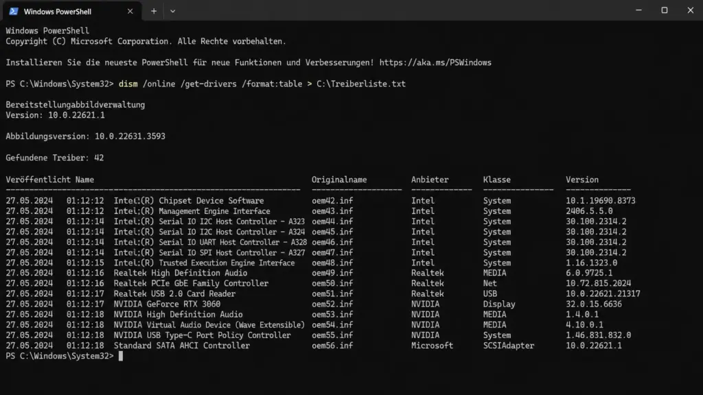 PowerShell mit Get WmiObject Treiberliste Ausgabe PowerShell mit Get WmiObject Treiberliste Ausgabe