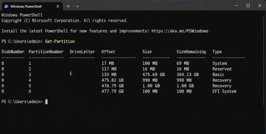 PowerShell zeigt freien EFI Partitionsspeicher fuer Windows 11 Update Diagnose PowerShell zeigt freien EFI Partitionsspeicher für Windows 11 Update Diagnose