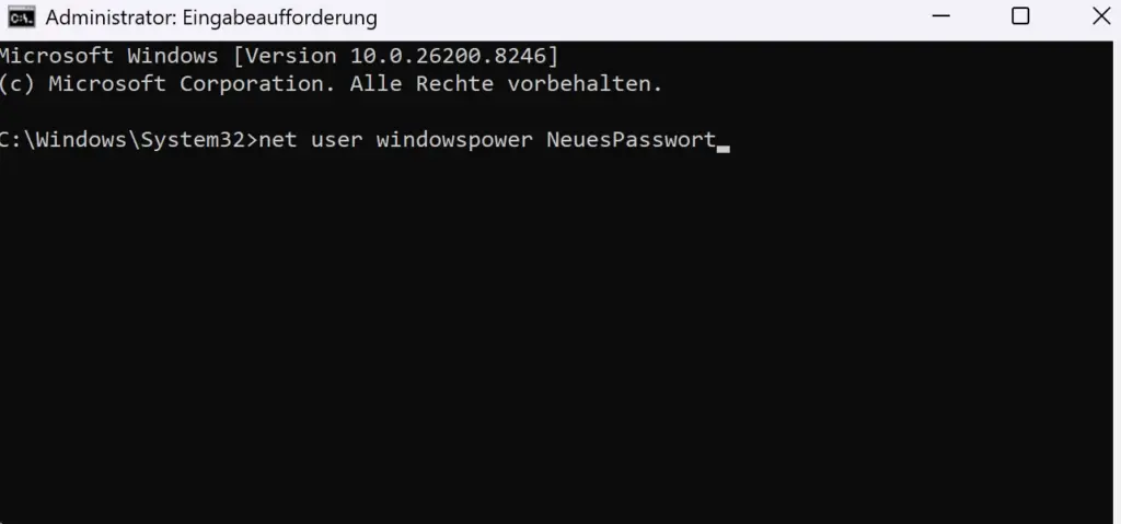 Windows 11 Eingabeaufforderung Administrator net user Passwort ändern Befehl