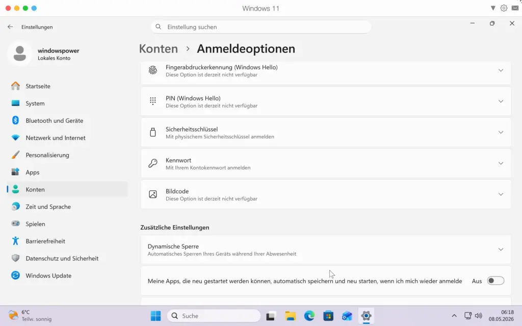 Windows 11 Einstellungen – Konten Anmeldeoptionen Kennwort ändern