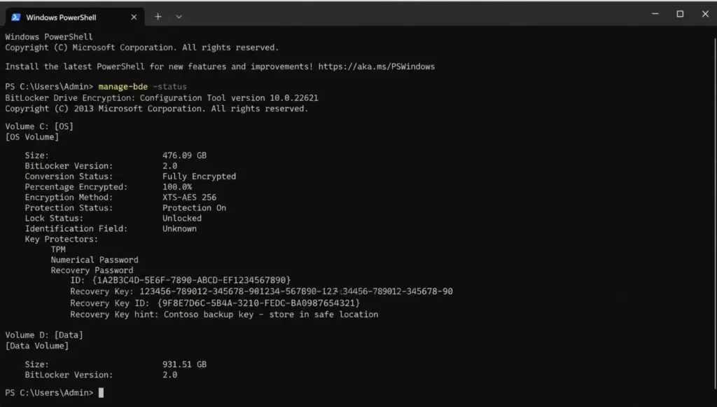 manage bde Befehl PowerShell BitLocker Recovery Key anzeigen Windows 11 BitLocker Recovery Key vergessen manage bde Befehl PowerShell BitLocker Recovery Key anzeigen Windows 11