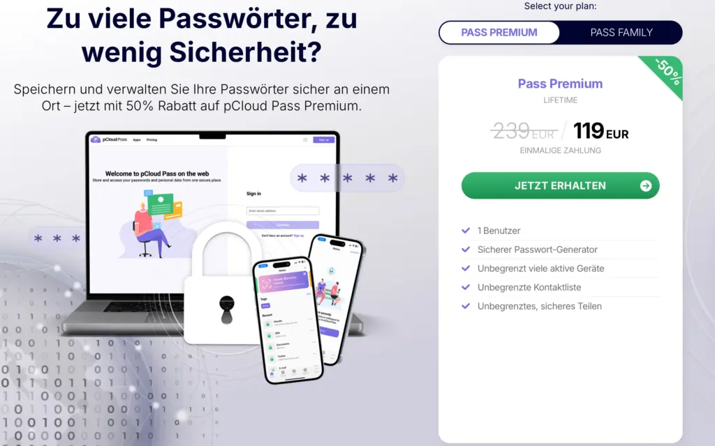 pCloud Pass Welt-Passwort-Tag 2026 – Aktionsseite mit 50% Rabatt auf den Passwortmanager