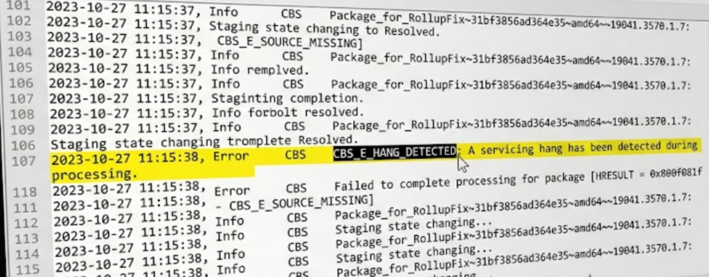 CBS E HANG DETECTED mit Zeitstempel CBS E HANG DETECTED mit Zeitstempel