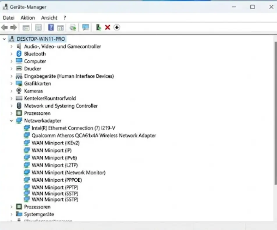 Geräte Manager Windows 11 WAN Miniport Adapter Netzwerkadapter Übersicht